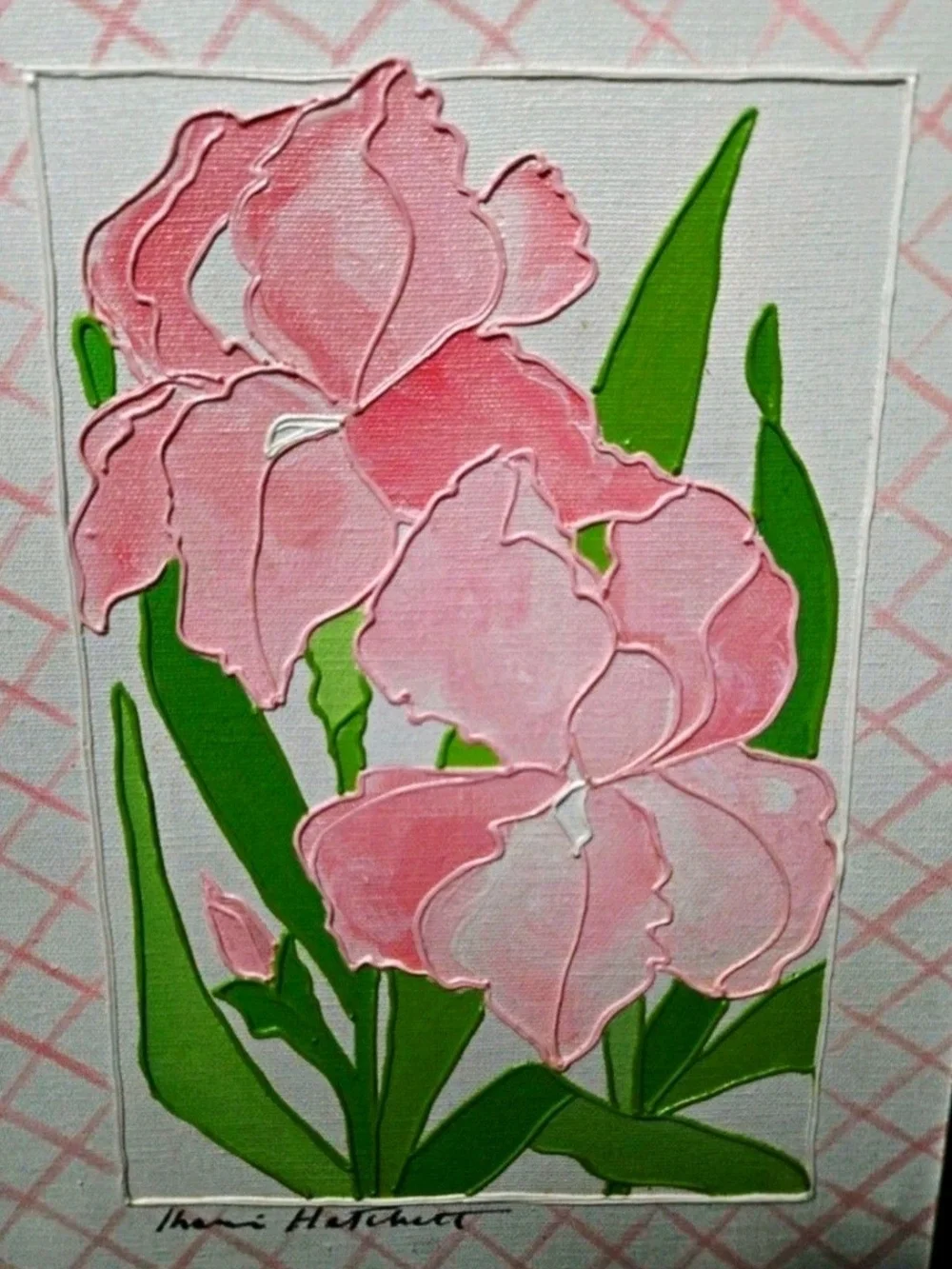 1970's Floral painting by Sharie Hatchett Bohlmann vibrant bouquet 9.5